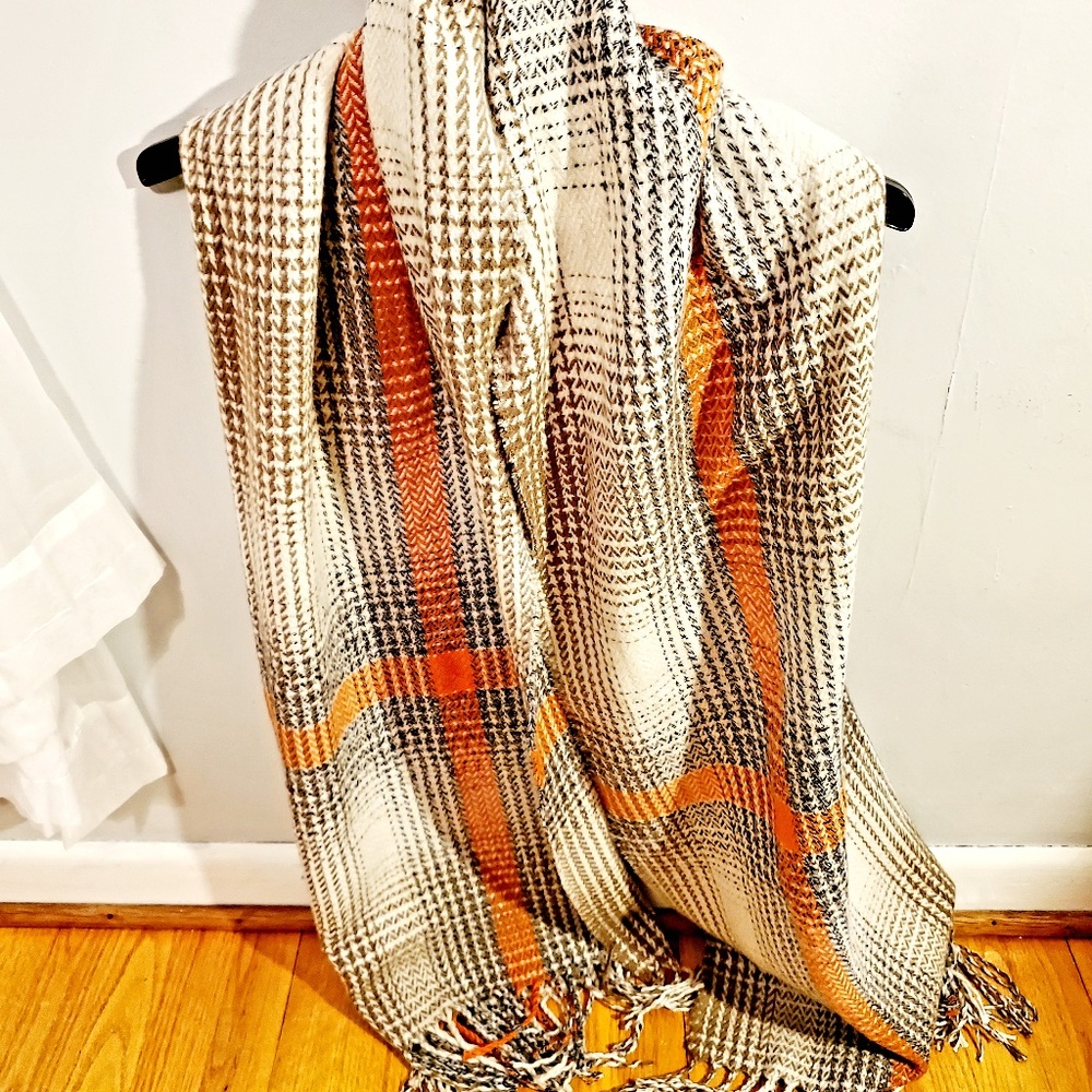 Cream, Orange, and Black Blanket Scarf